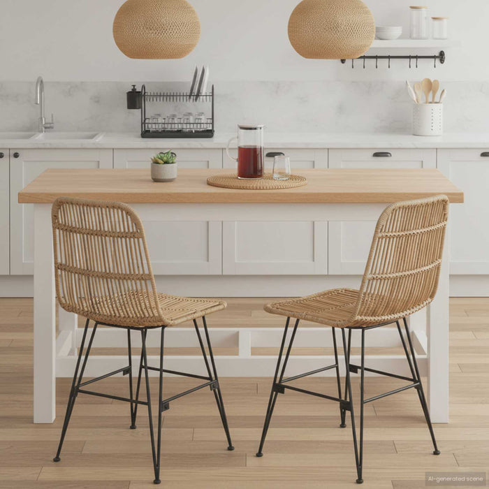 Scaun de dining 2 pcs natural 41 x 55 x 85 cm Rattan și oțel - WALTI WALTI