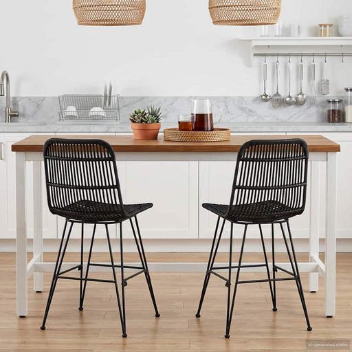Scaun de dining 2 pcs Negru 41 x 55 x 85 cm Rattan și oțel - WALTI WALTI