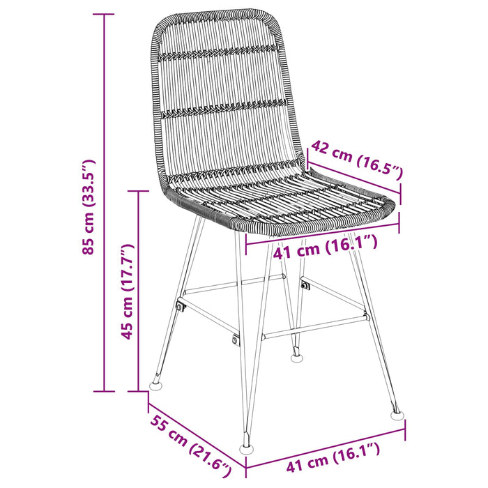 Scaun de dining 2 pcs Negru 41 x 55 x 85 cm Rattan și oțel - WALTI WALTI
