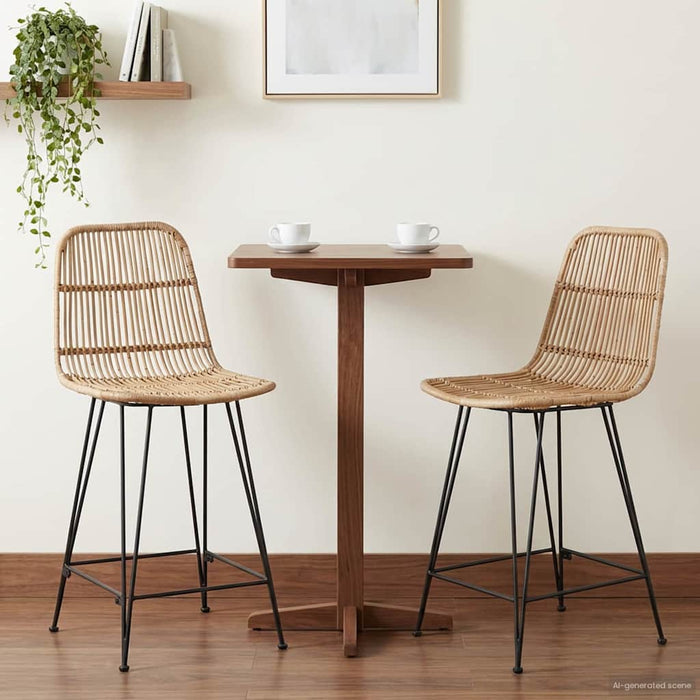 Scaun de bar 2 pcs natural 44 x 54 x 96 cm Rattan și oțel - WALTI WALTI