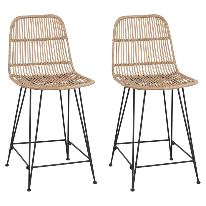 Scaun de bar 2 pcs natural 44 x 54 x 96 cm Rattan și oțel - WALTI WALTI