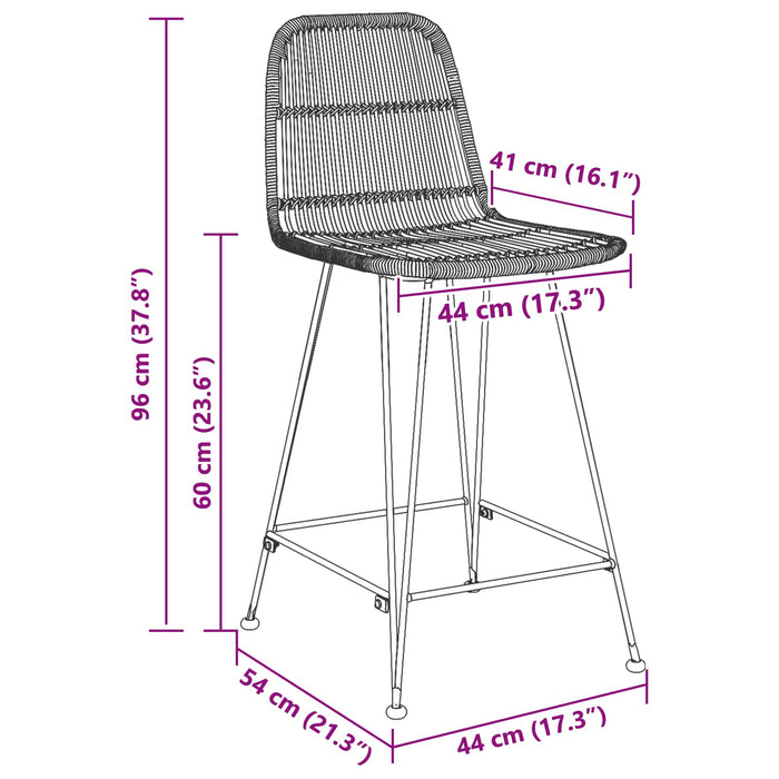 Scaun de bar 2 pcs Negru 44 x 54 x 96 cm Rattan și oțel - WALTI WALTI