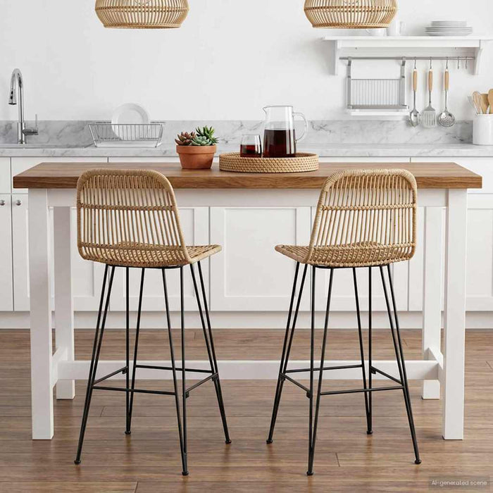 Scaun de bar 2 pcs natural 44 x 55 x 109 cm Rattan și oțel - WALTI WALTI