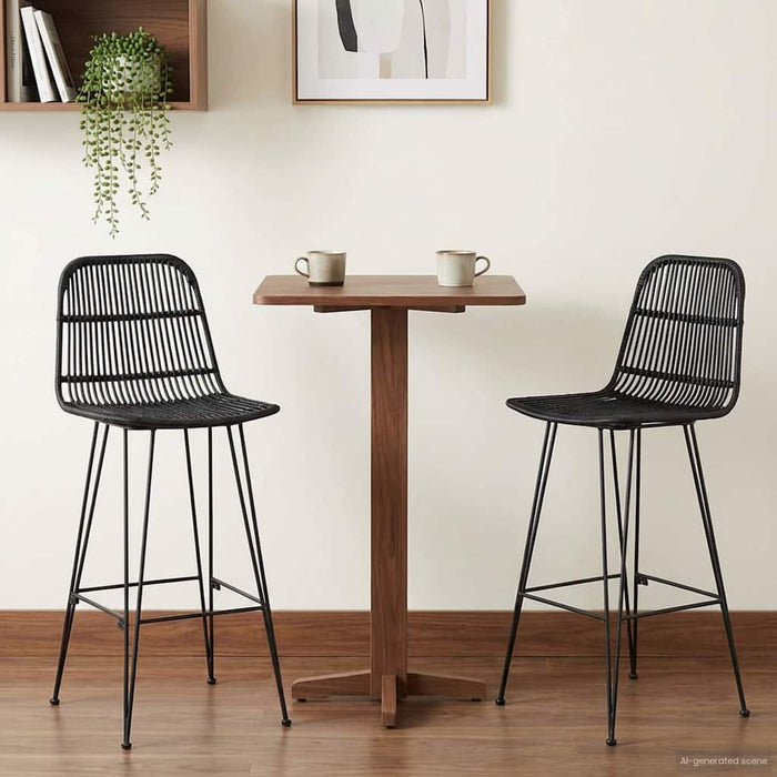 Scaun de bar 2 pcs Negru 44 x 55 x 109 cm Rattan și oțel - WALTI WALTI