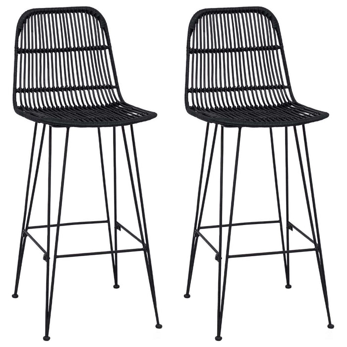 Scaun de bar 2 pcs Negru 44 x 55 x 109 cm Rattan și oțel - WALTI WALTI