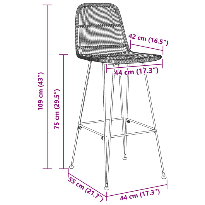Scaun de bar 2 pcs Negru 44 x 55 x 109 cm Rattan și oțel - WALTI WALTI
