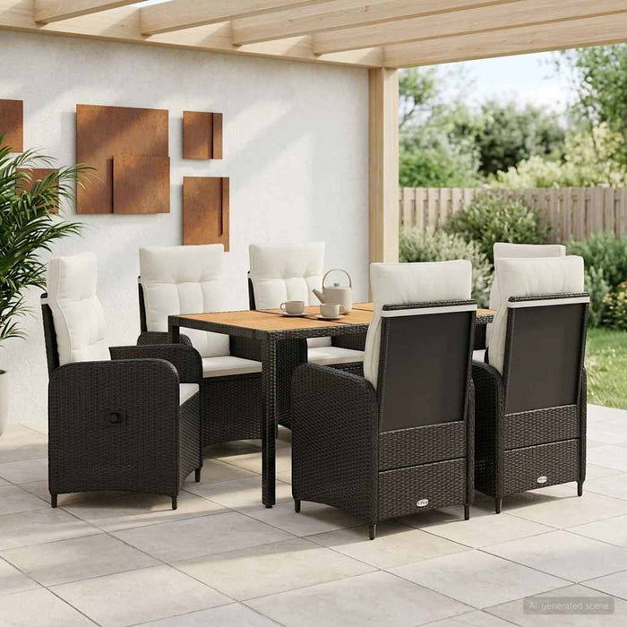 Set dining pentru exterior 7 buc. Negru și Alb crem WALTI