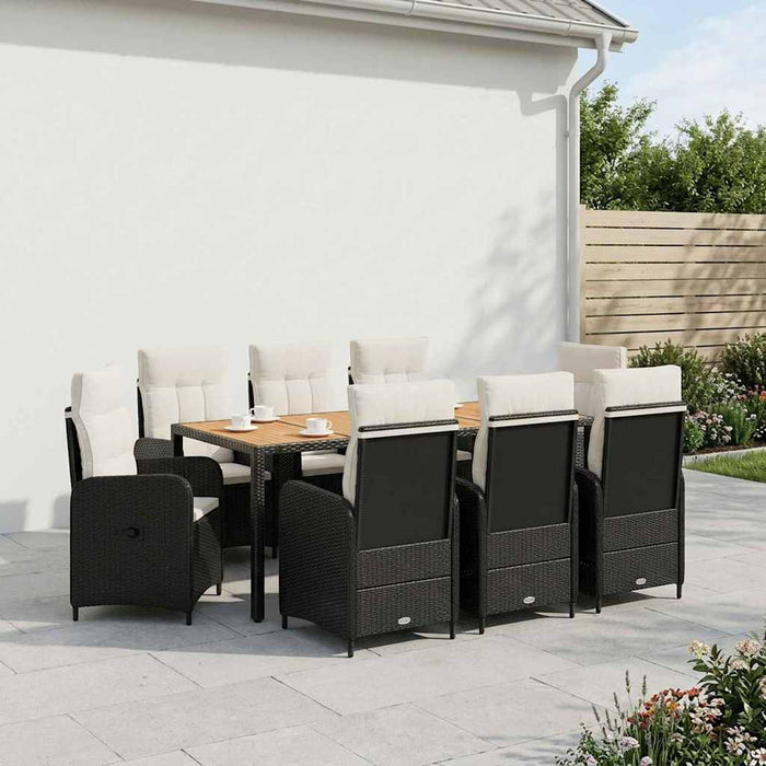 Set dining pentru exterior 9 buc. Negru și Alb crem WALTI