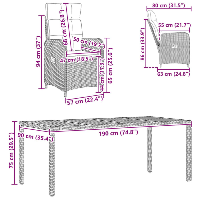 Set dining pentru exterior 9 buc. Gri deschis și gri închis WALTI