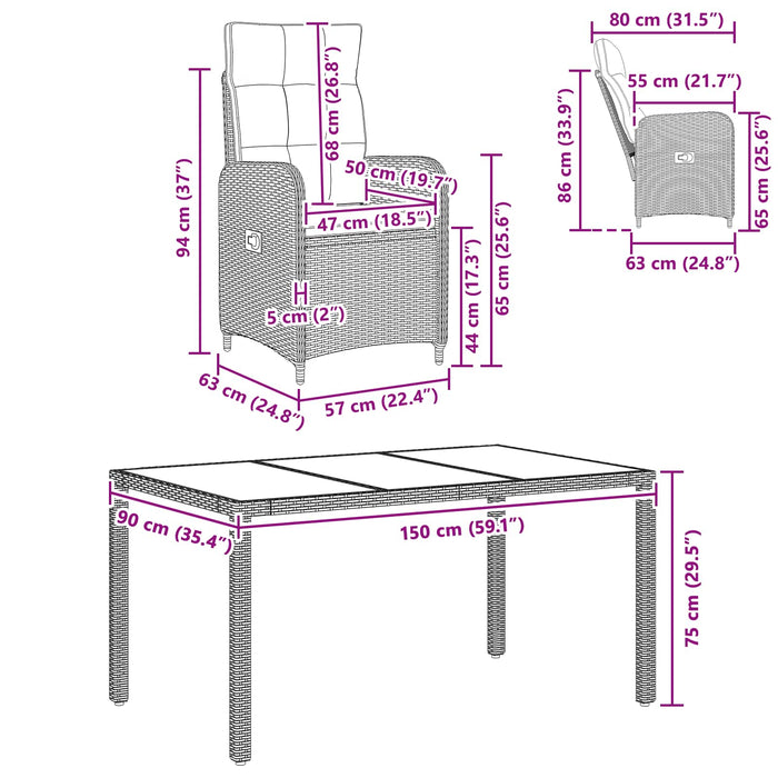 Set dining pentru exterior 5 pcs Negru și Alb crem WALTI