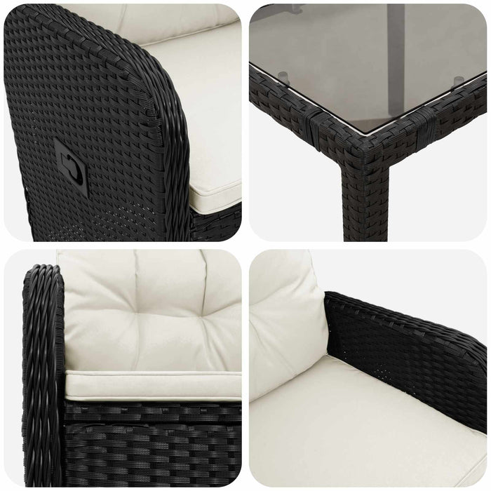 Set dining pentru exterior 9 pcs Negru și Alb crem WALTI