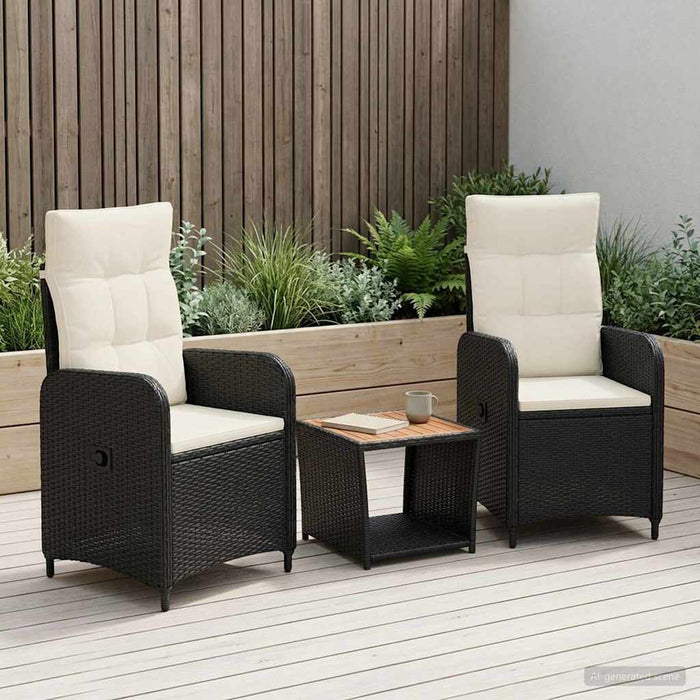 Set de lounge pentru grădină 3 buc. Negru și Alb crem WALTI