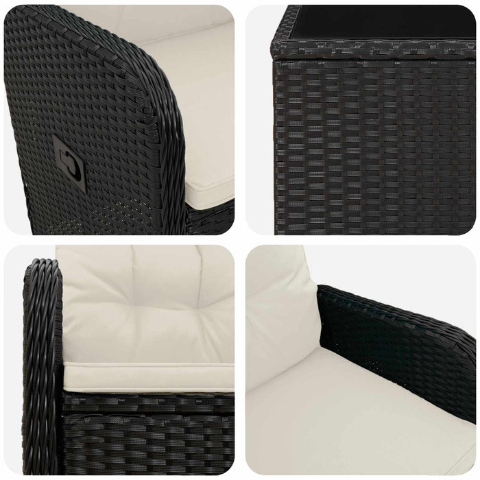 Set de lounge pentru grădină 3 buc. Negru și Alb crem WALTI