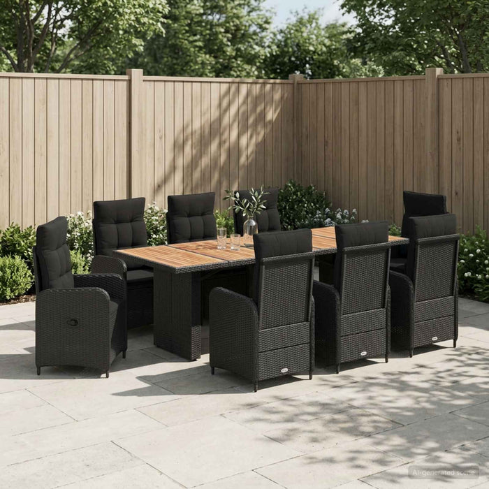Set dining pentru exterior 9 buc. Negru poliratan - WALTI WALTI