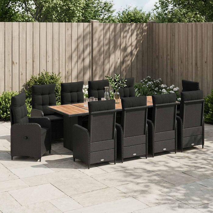 Set dining pentru exterior 11 buc. Negru poliratan WALTI