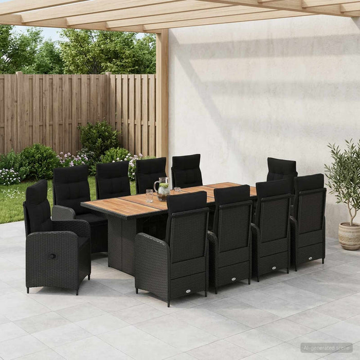 Set dining pentru exterior 11 buc. Negru poliratan WALTI