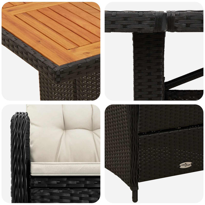 Set dining pentru exterior 7 buc. Negru și Alb crem poliratan WALTI