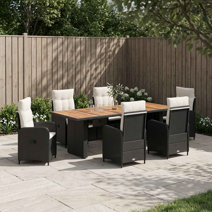 Set dining pentru exterior 7 buc. Negru și Alb crem poliratan WALTI