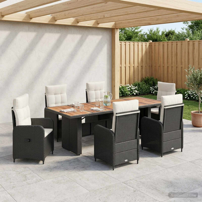 Set dining pentru exterior 7 buc. Negru și Alb crem poliratan WALTI