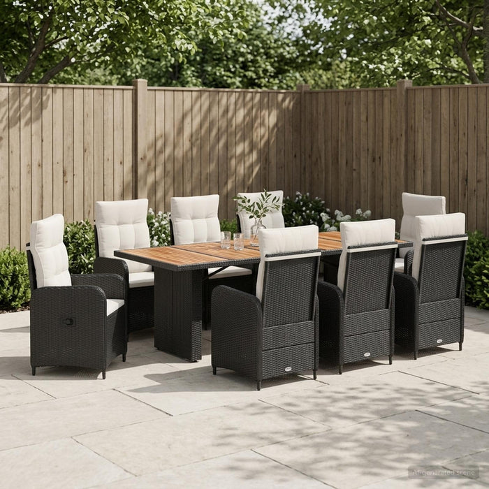 Set dining pentru exterior 9 buc. Negru și Alb crem poliratan WALTI