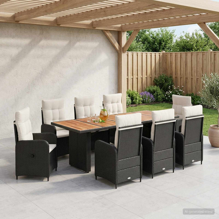 Set dining pentru exterior 9 buc. Negru și Alb crem poliratan WALTI