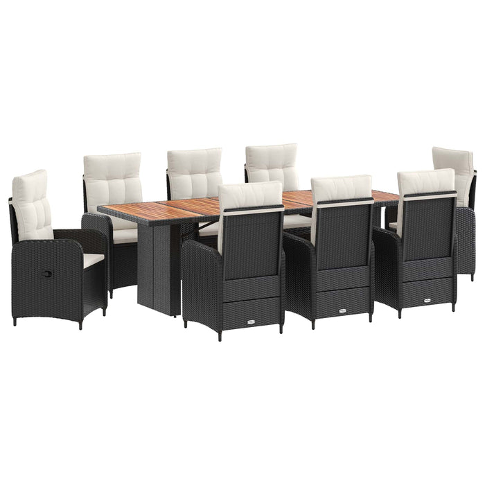 Set dining pentru exterior 9 buc. Negru și Alb crem poliratan WALTI