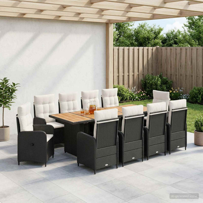 Set dining pentru exterior 11 buc. Negru și Alb crem poliratan WALTI