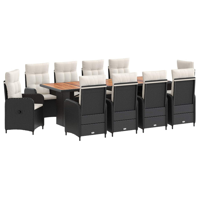 Set dining pentru exterior 11 buc. Negru și Alb crem poliratan WALTI