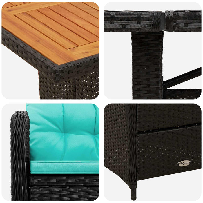 Set dining pentru exterior 7 buc. Negru și Turcoaz poliratan WALTI
