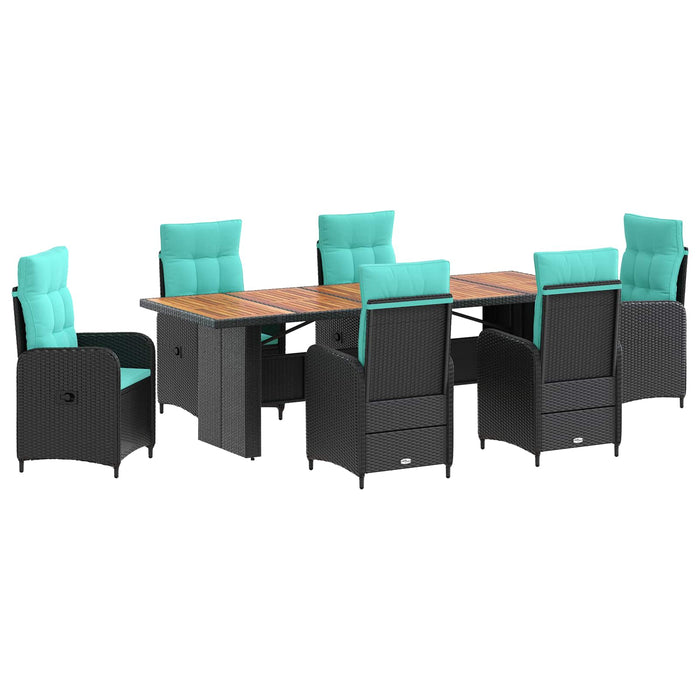 Set dining pentru exterior 7 buc. Negru și Turcoaz poliratan WALTI