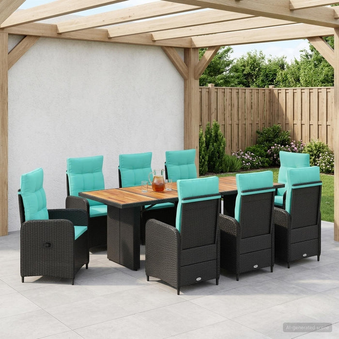 Set dining pentru exterior 9 buc. Negru și Turcoaz poliratan WALTI
