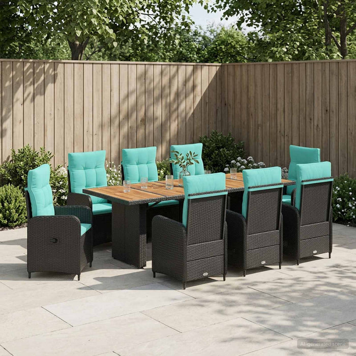 Set dining pentru exterior 9 buc. Negru și Turcoaz poliratan WALTI