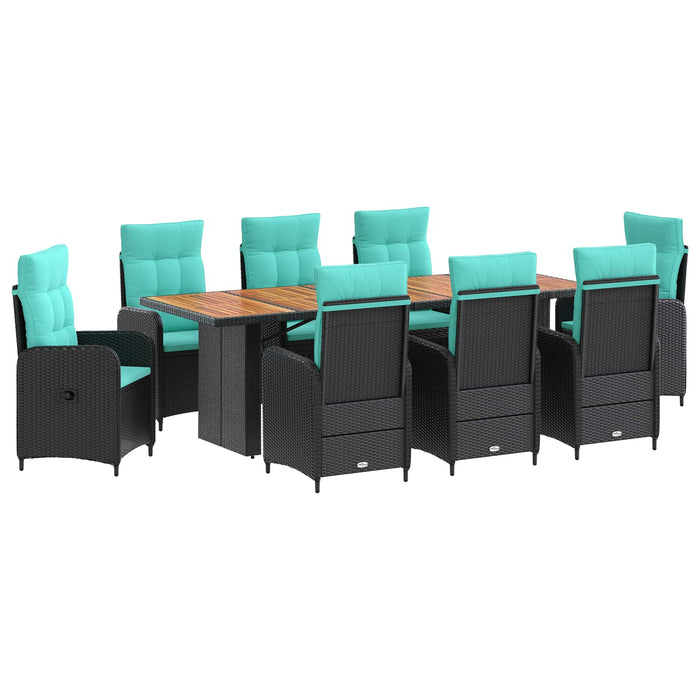 Set dining pentru exterior 9 buc. Negru și Turcoaz poliratan WALTI