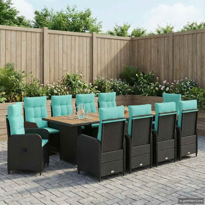 Set dining pentru exterior 11 buc. Negru și Turcoaz poliratan WALTI