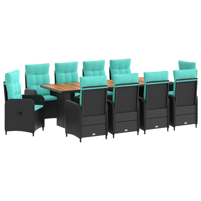 Set dining pentru exterior 11 buc. Negru și Turcoaz poliratan WALTI