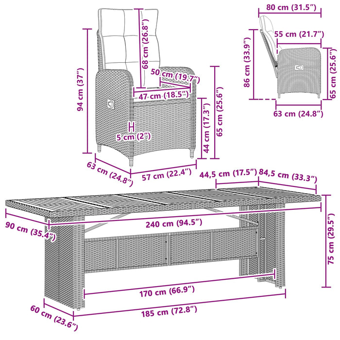 Set dining pentru exterior 11 buc. Negru și Turcoaz poliratan WALTI