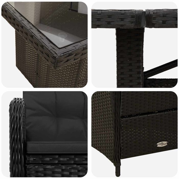 Set dining pentru exterior 7 buc. Negru poliratan - WALTI WALTI