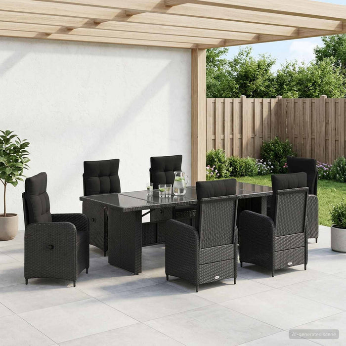 Set dining pentru exterior 7 buc. Negru poliratan - WALTI WALTI