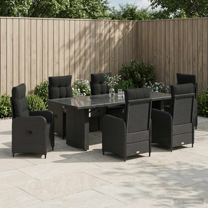 Set dining pentru exterior 7 buc. Negru poliratan - WALTI WALTI