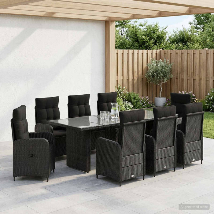 Set dining pentru exterior 9 buc. Negru poliratan - WALTI WALTI
