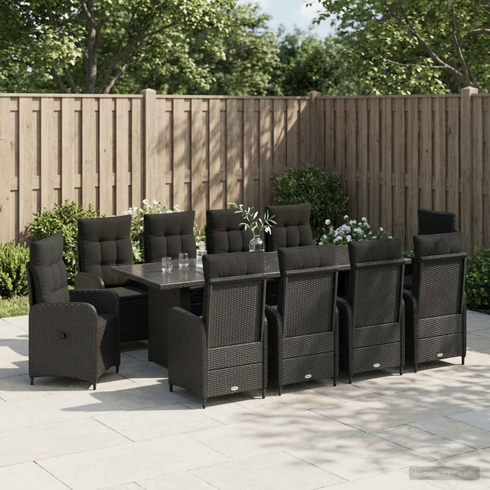 Set dining pentru exterior 11 buc. Negru poliratan - WALTI WALTI