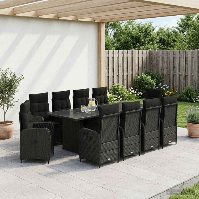 Set dining pentru exterior 11 buc. Negru poliratan - WALTI WALTI