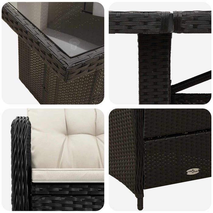 Set dining pentru exterior 7 buc. Negru și Alb crem poliratan WALTI