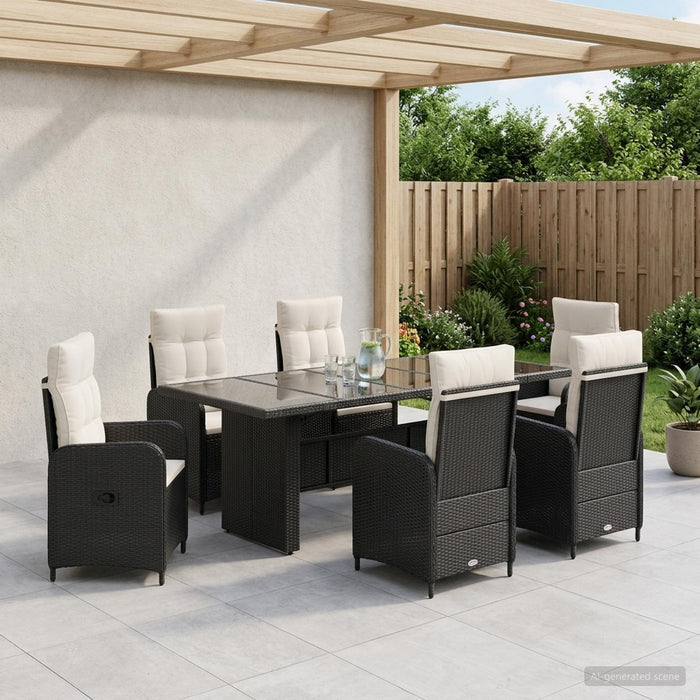 Set dining pentru exterior 7 buc. Negru și Alb crem poliratan WALTI