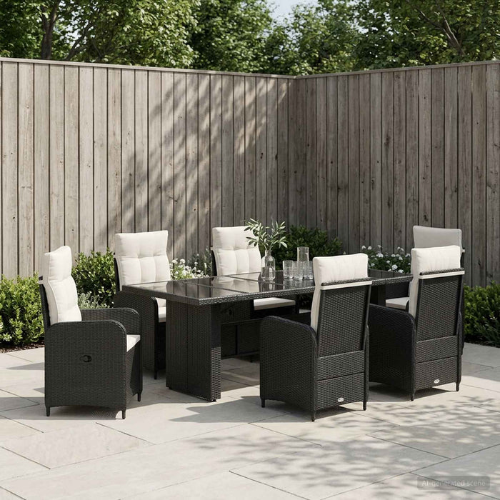 Set dining pentru exterior 7 buc. Negru și Alb crem poliratan WALTI