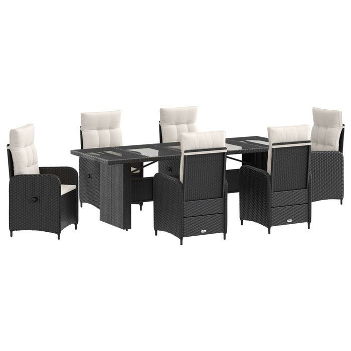 Set dining pentru exterior 7 buc. Negru și Alb crem poliratan WALTI