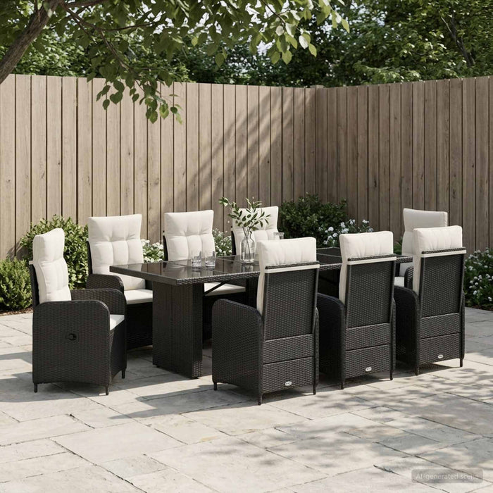 Set dining pentru exterior 9 buc. Negru și Alb crem poliratan WALTI