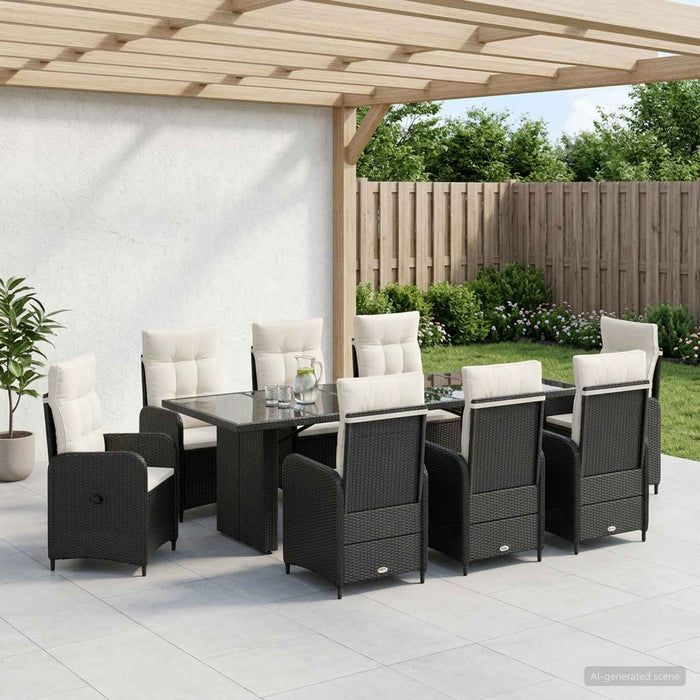 Set dining pentru exterior 9 buc. Negru și Alb crem poliratan WALTI