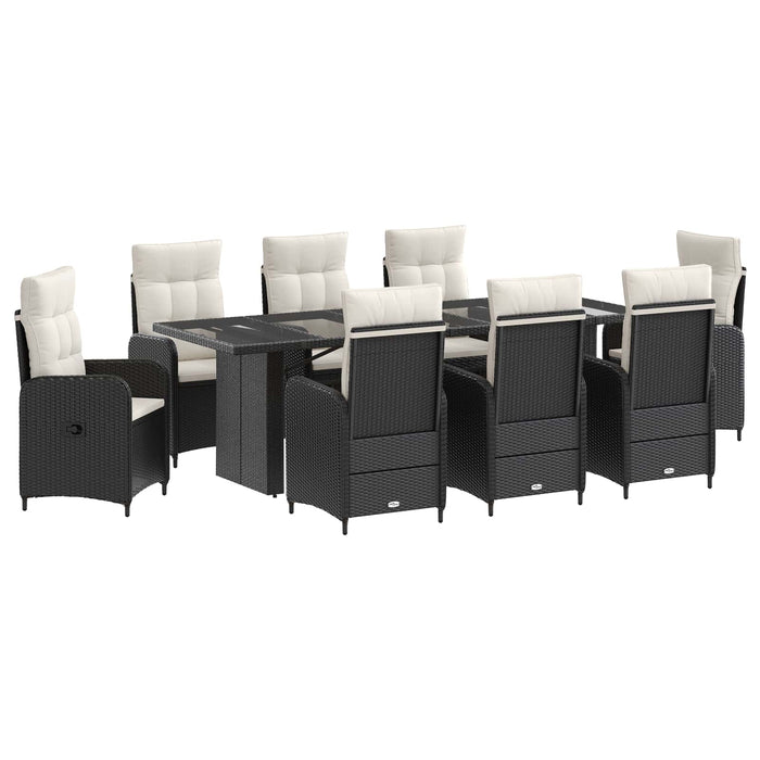 Set dining pentru exterior 9 buc. Negru și Alb crem poliratan WALTI