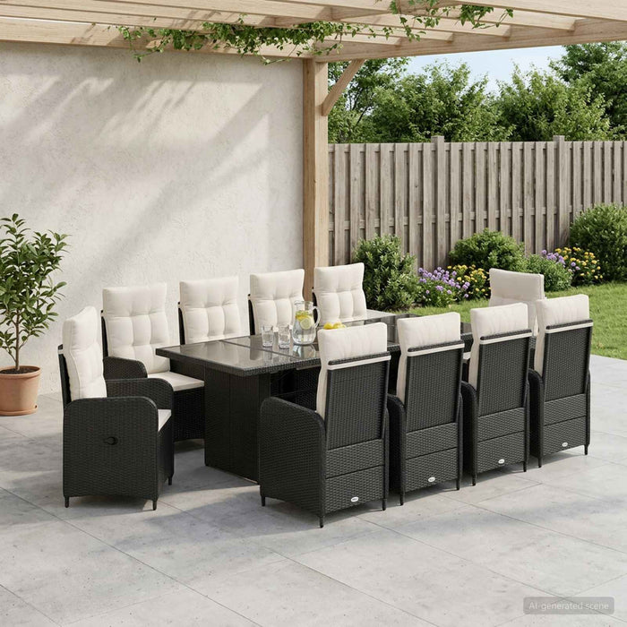 Set dining pentru exterior 11 buc. Negru și Alb crem poliratan WALTI